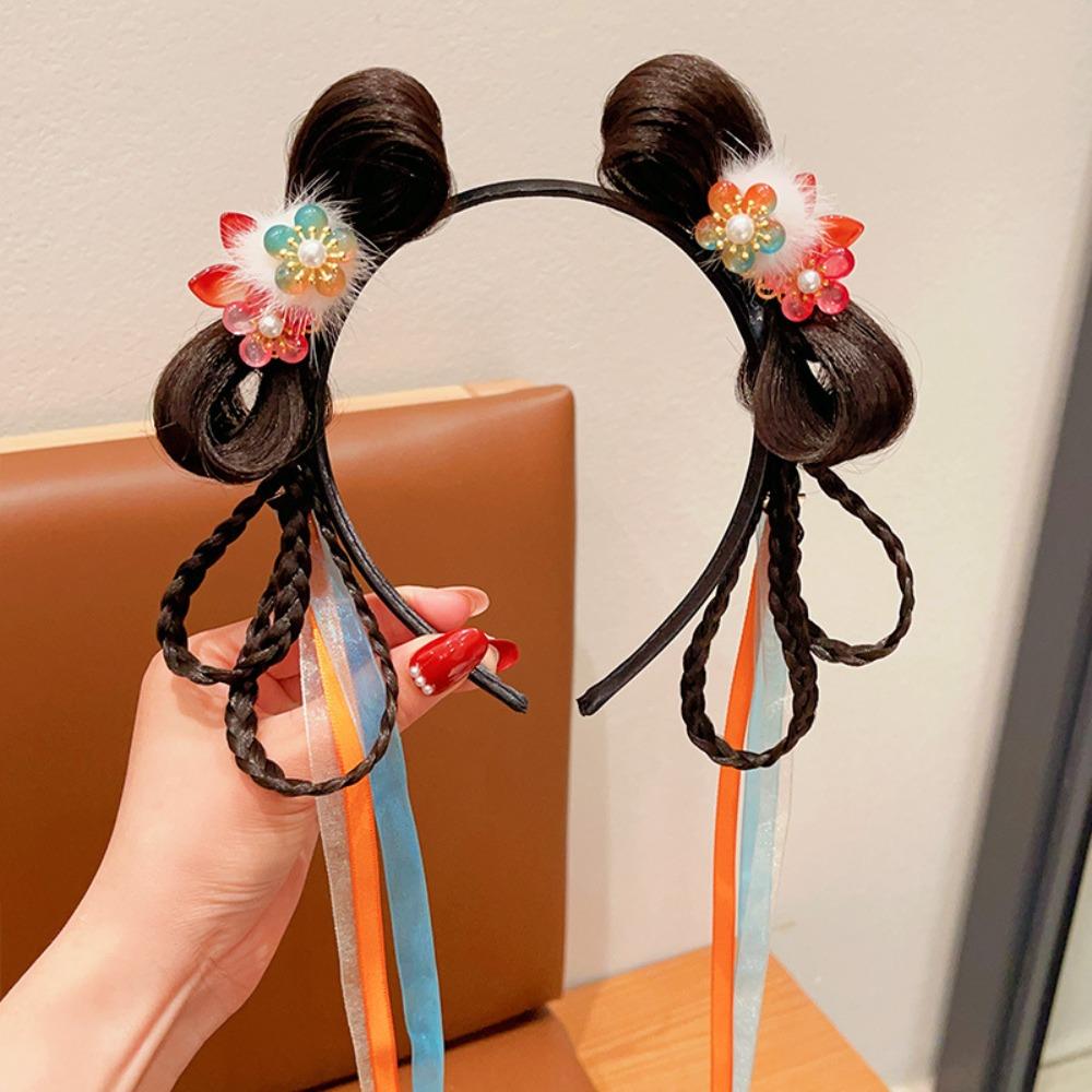 Braid Hair Chinese New Year Headwear Flower Hanfu Hair Sticks All-match Red Bow Hairband Girls