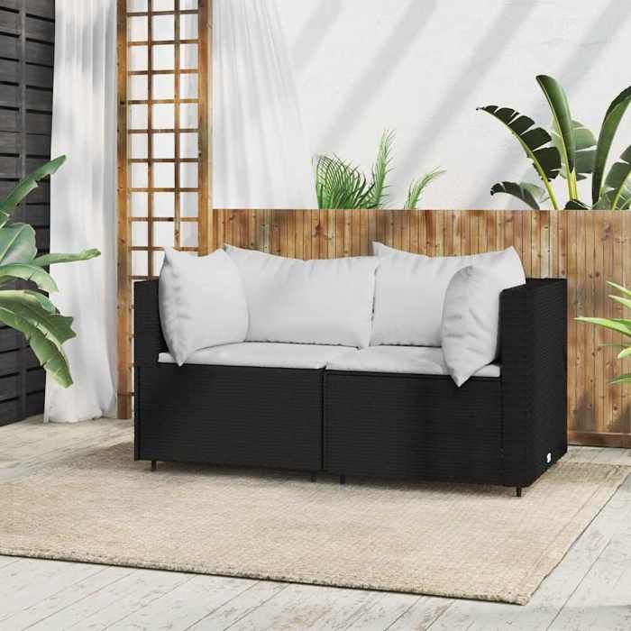 VidaXL Garden Corner Sofas and Cushions 2pcs Black Wicker, Sofa, Garden Sofa, Sectional Corner Sofa, 319730
