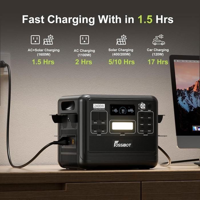Портативная электростанция - FOSSIBOT - F2400 - 2048 Втч - 2400 Вт - LiFePO4 с солнечной панелью 420 Вт
