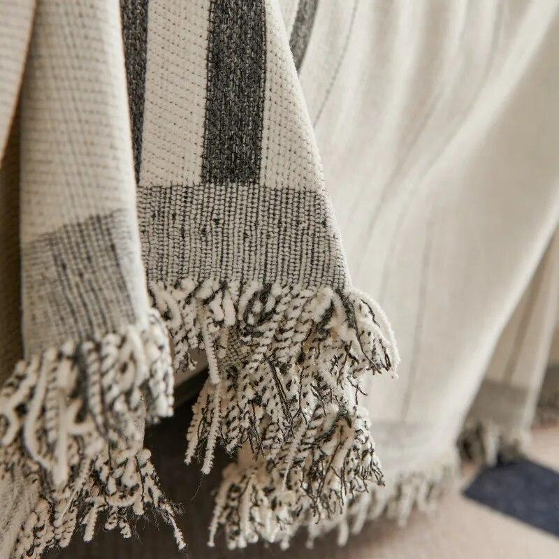 Европейское полосатое полотенце для дивана, толстая ткань, синель, жаккард, универсальный чехол для дивана с кисточками, противоскользящее цельное полотенце на спинку