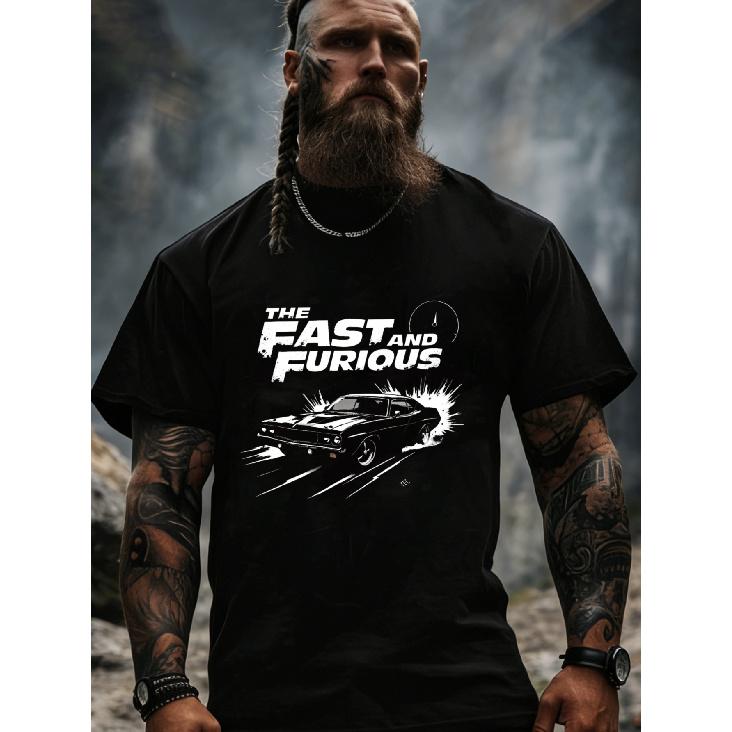Черная футболка The Fast And Furious с графическим принтом автомобиля для мужчин, Повседневная уличная одежда, Большой размер