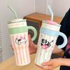 700ML/1.2L Tumbler with Handle Lid Straw Cute Cat Thermos Cup Stainless Steel Water Bottle Outdoor Travel Car Coffee Mug Gift