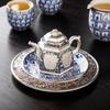 Позолоченный Серебряный Сине-Белый Шестигранный Фарфоровый Чайник