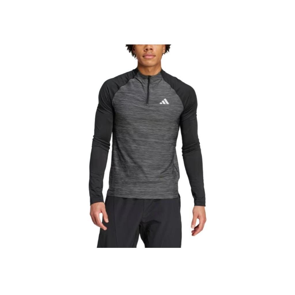 adidas Тренировочная футболка Gym AEROREADY с 3 полосками и молнией 1/4, модная дышащая футболка с длинным рукавом, мужские топы, черная IM7487