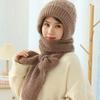 Women Winter Hat with Integrated Scarf Thick Warm Knitted Windproof High Elasticity Full Protection Outdoor Travel Cold Weather Cap