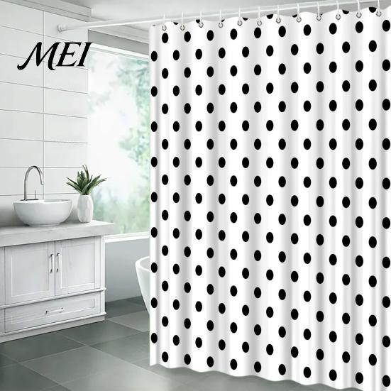 Durable Bathroom Partition Curtains Polka Dot Shower Curtain with Hooks, Waterproof Fabric Curtain, Retro Bath Polyester Hooks for Bathtub Decor,