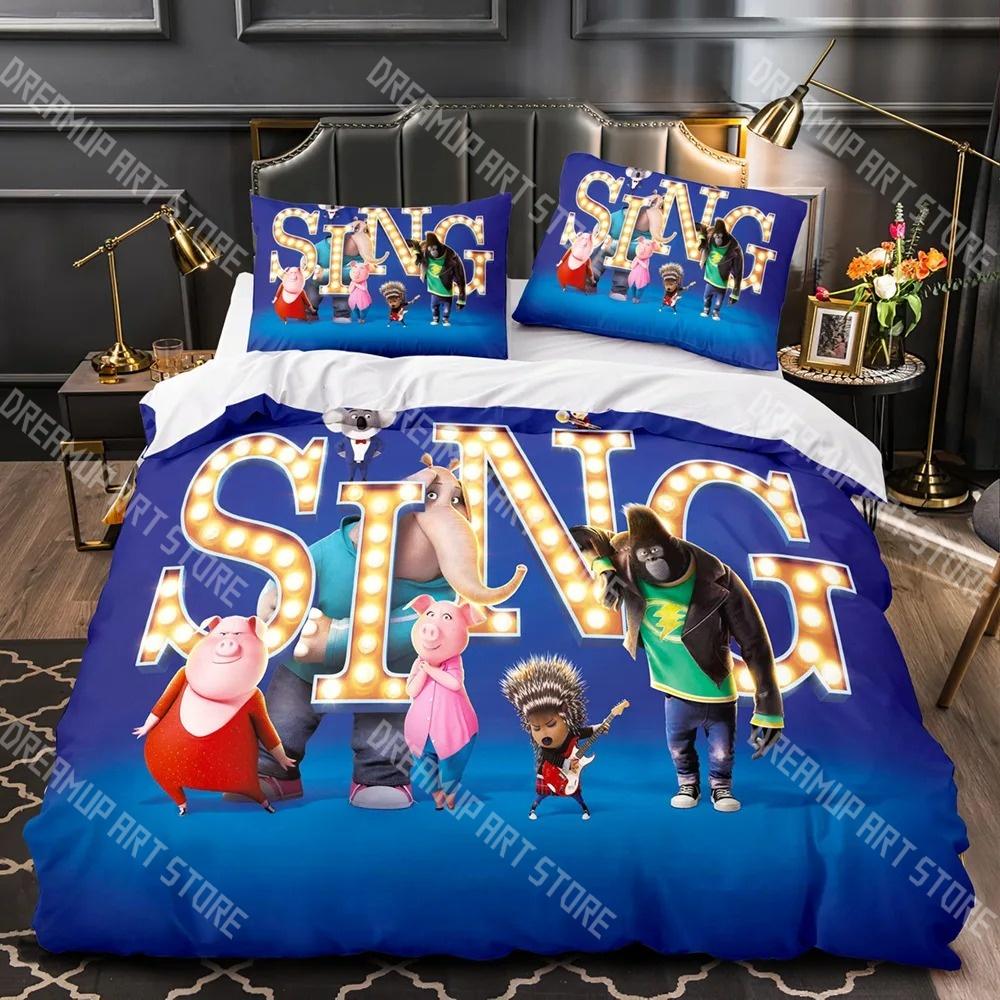 Модный мультяшный набор постельного белья Sing 2 Односпальный Полуторный Двуспальный Queen King Размер Постельный Комплект Детская Спальня Комплекты Пододеяльников Комплект Простыней