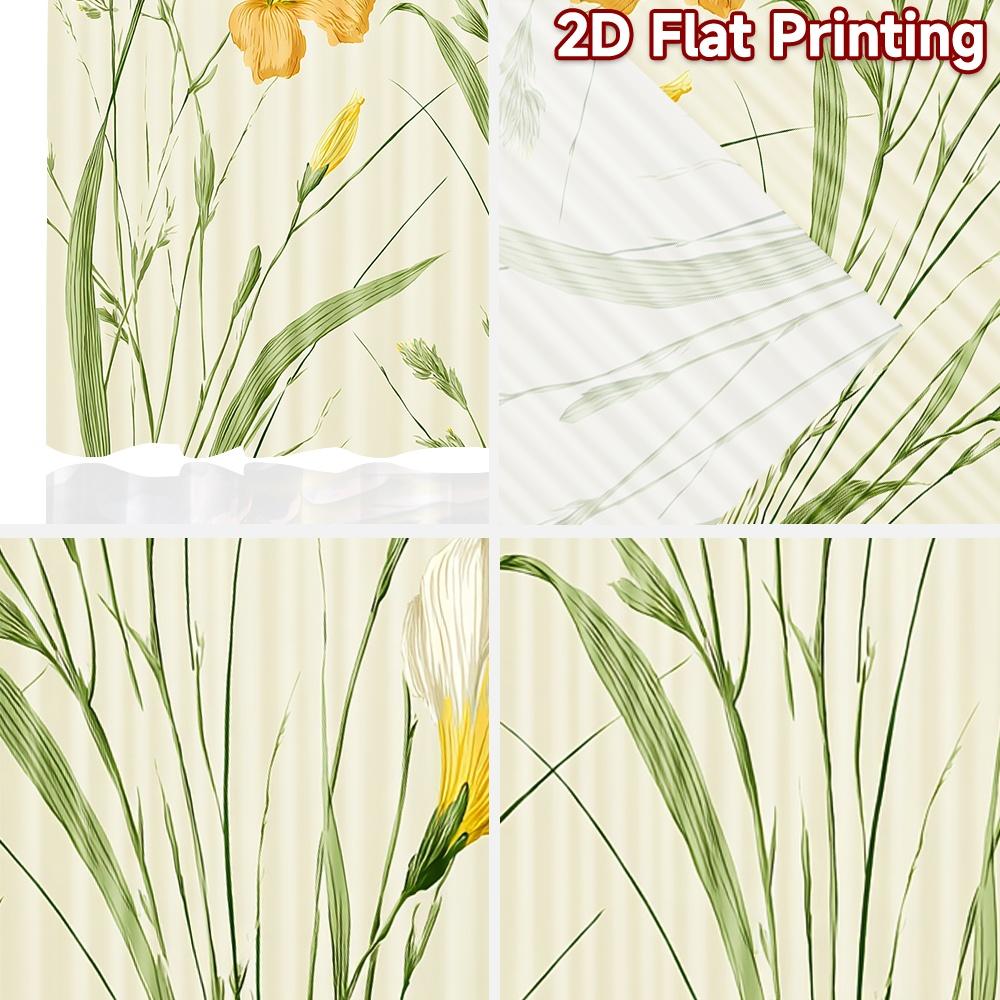 Set Of 2 Minimalist Flat Printing Curtains Without Rod Floral Garden Design New Year Festival Polyester Easy Curtain