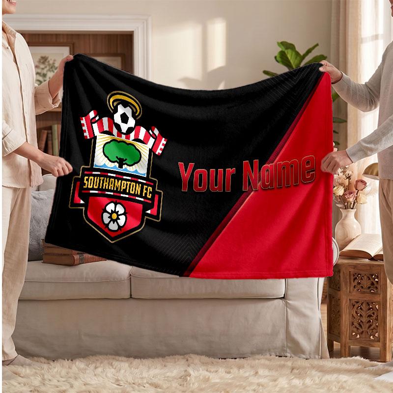 Southampton FC Personalized Fleece Blanket With Football Logo, Custom Name Text Soft Warm Home Throw Blanket