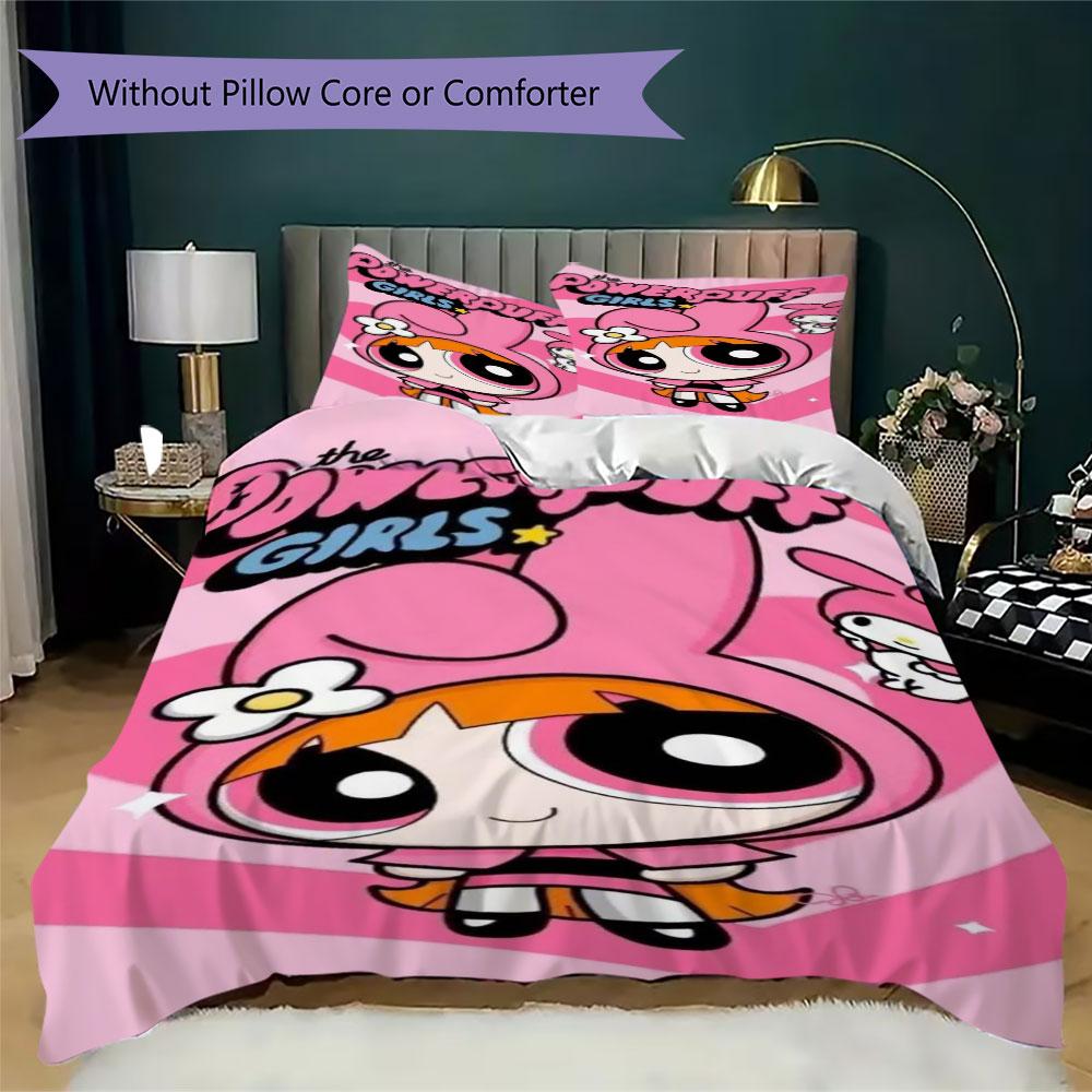 Powerpuff Girls Cartoon Prints bedding, duvet cover and pillowcases, birthday gift (1 duvet cover + 2 pillowcases, pillow insert not included)JM002