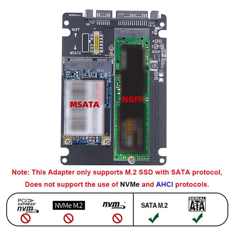 M.2 NGFF & MSATA to SATA III Adapter Card with Switch, 2.5" SSD Enclosure Converter for B-Key M-Key SATA Solid State Drive