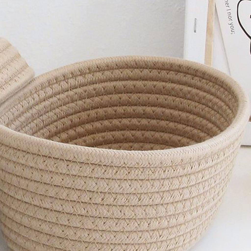 Настольный ящик для хранения с крышкой, корзина для хранения из хлопка ручной работы, для косметики, мелочей, закусок, спиц