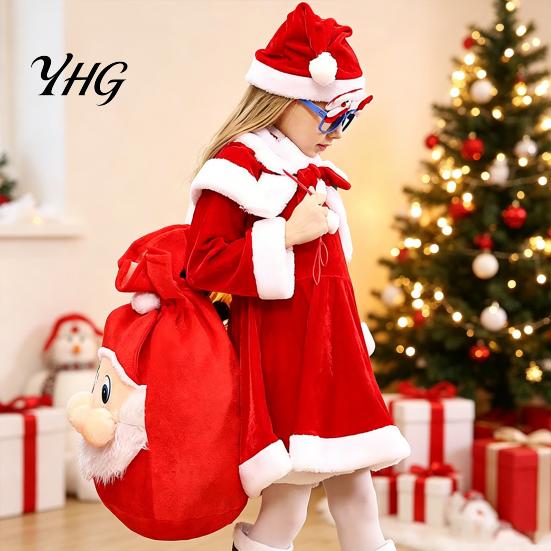 Holiday Giveaway Bags Christmas Santa Claus Sack, Adjustable Drawstring Gift Bag, 3D Sack Fabric Present Pouch, Party Supplies Xmas Favor
