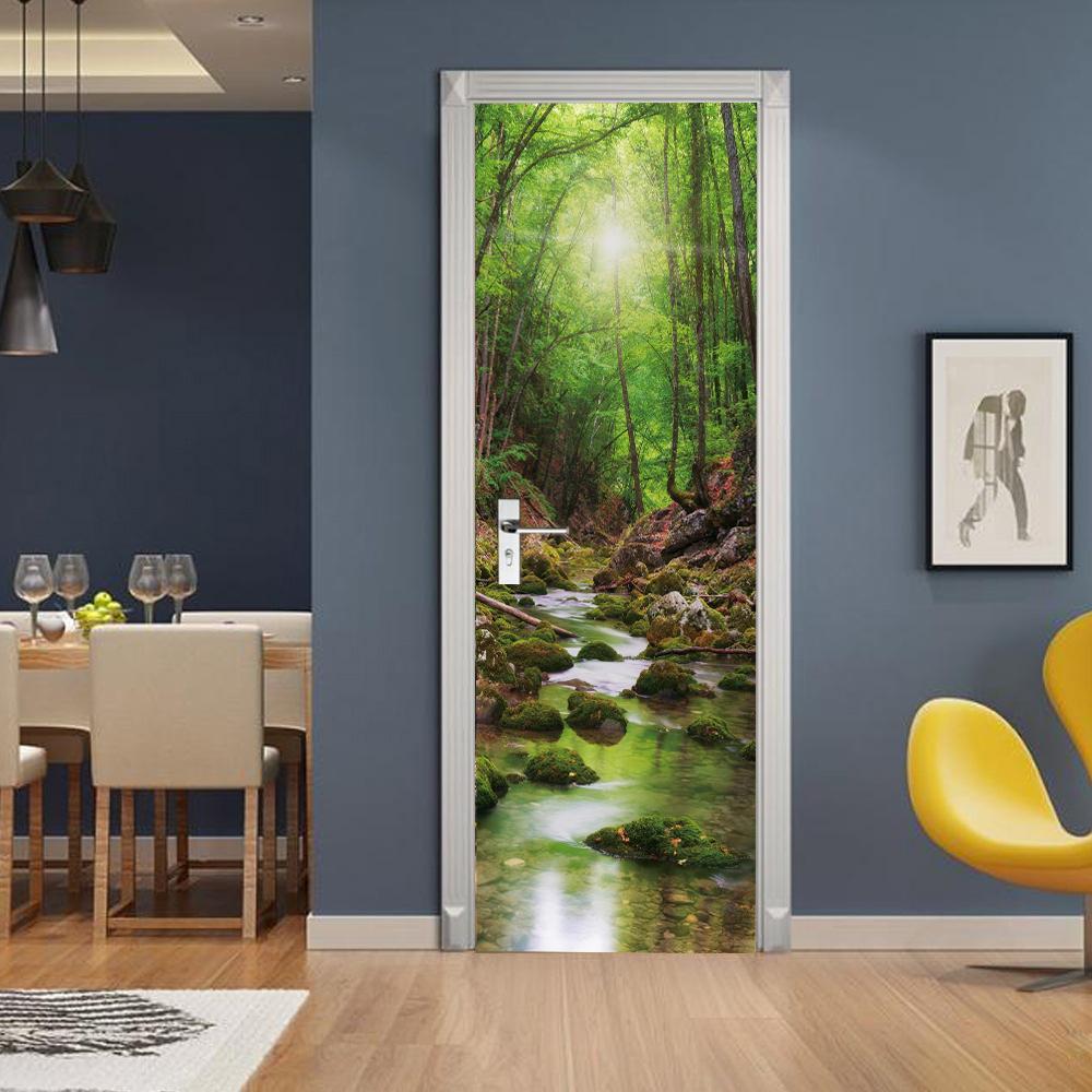 Растение, джунгли, пейзаж, наклейки на дверь, украшение для спальни, ванной комнаты, комната для мальчиков и девочек, оконная стена, 3d обои, вход, постер, фреска