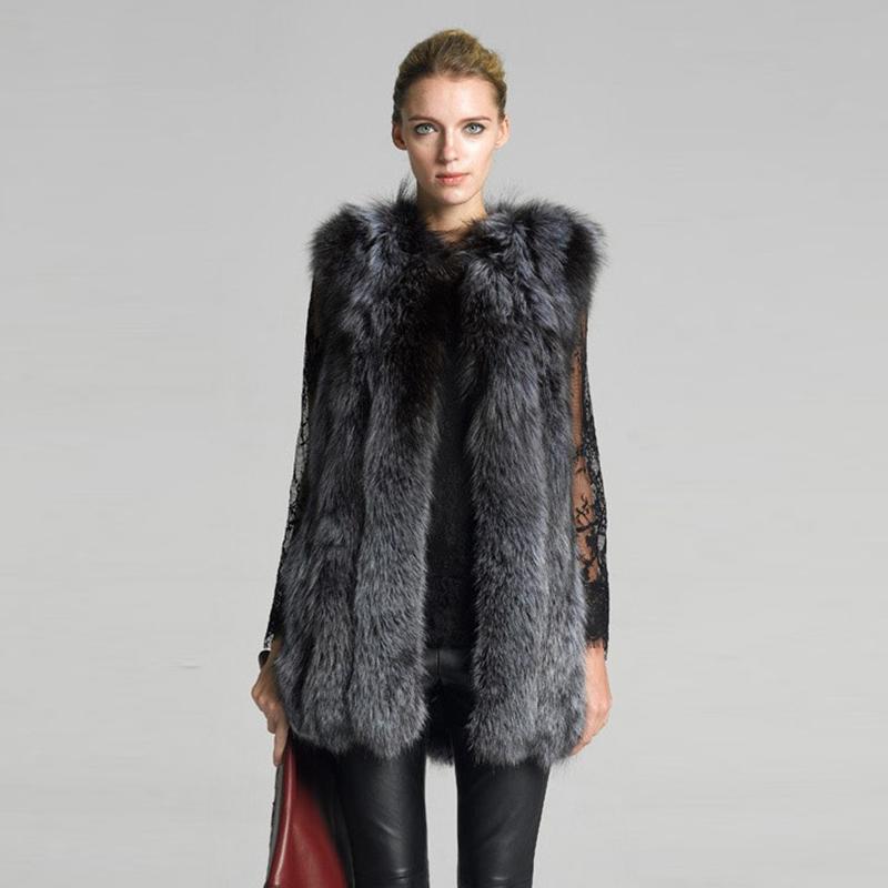 Women Silver Gray Long Faux Fur Vest Female Winter Thick Warm Artificial Fur Gilet Fuzzy Coat Outerwear