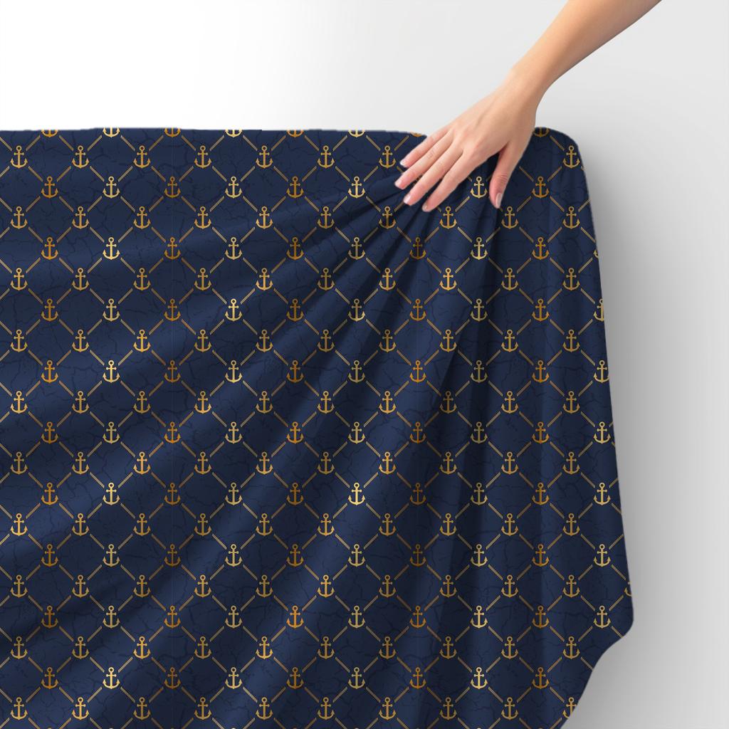 Royal Samt Stoff Polyester Zum Nähen - Motiv Goldene Anker