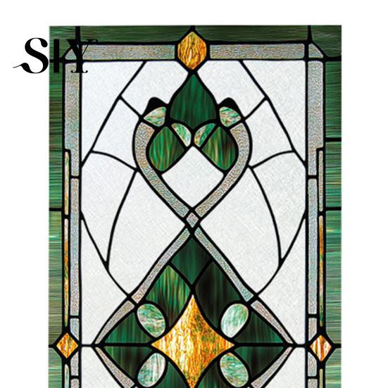 Light Filtering Window Film Geometric Privacy Retro Stained Glass Pattern Static Cling Bedroom Frosted Removable Waterproof for Bathroom Kitchen