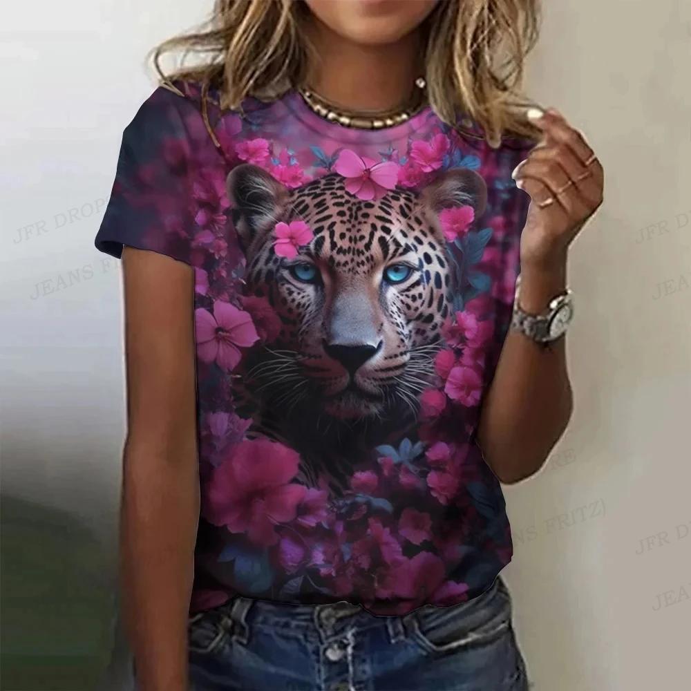 Summer Tiger Pattern T-shirt Animal 3D Printing Women's Casual Short Sleeved Retro T-shirt Y2k Harajuku T-shirt Women's Clothing