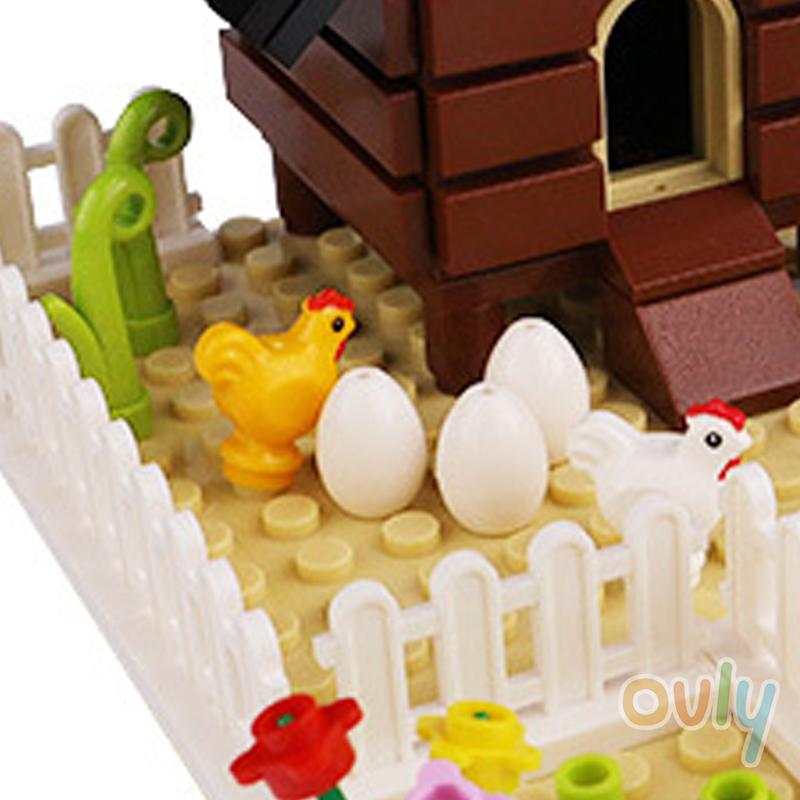 Ovly Farm Chicken Coop DIY Building Block MOC Parts Set with Chick House Animals Dog House Nest Kit Kids Gift with Manual