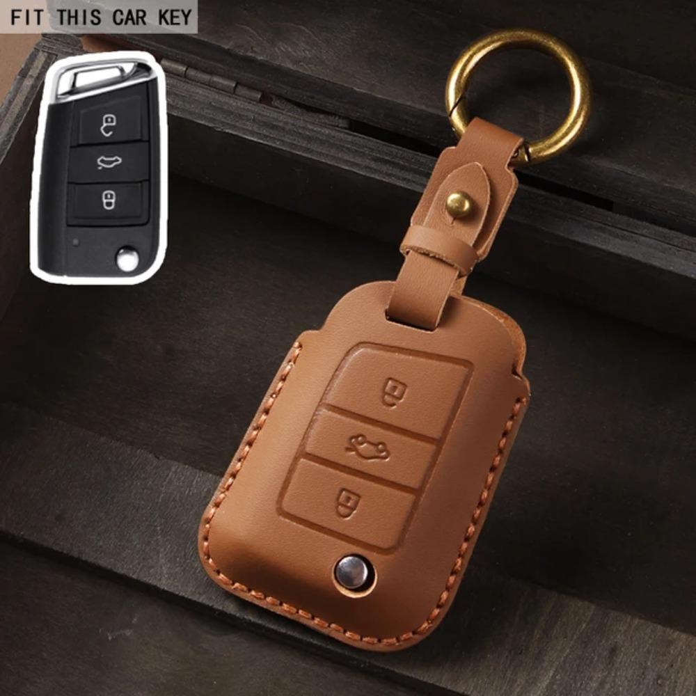 Leather Car Key Case Cover Fob For VW Volkswagen Polo Tiguan Passat B5 B6 B7 Golf MK Jetta Skoda Kodiaq Superb Octavia Seat Etc