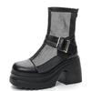 Fashion 10cm New Air Mesh Breathable Motorcycle Ankle Boots Genuine Leather Shoes Fashion Sandals Summer Ladies Hollow Boots Woman 2024