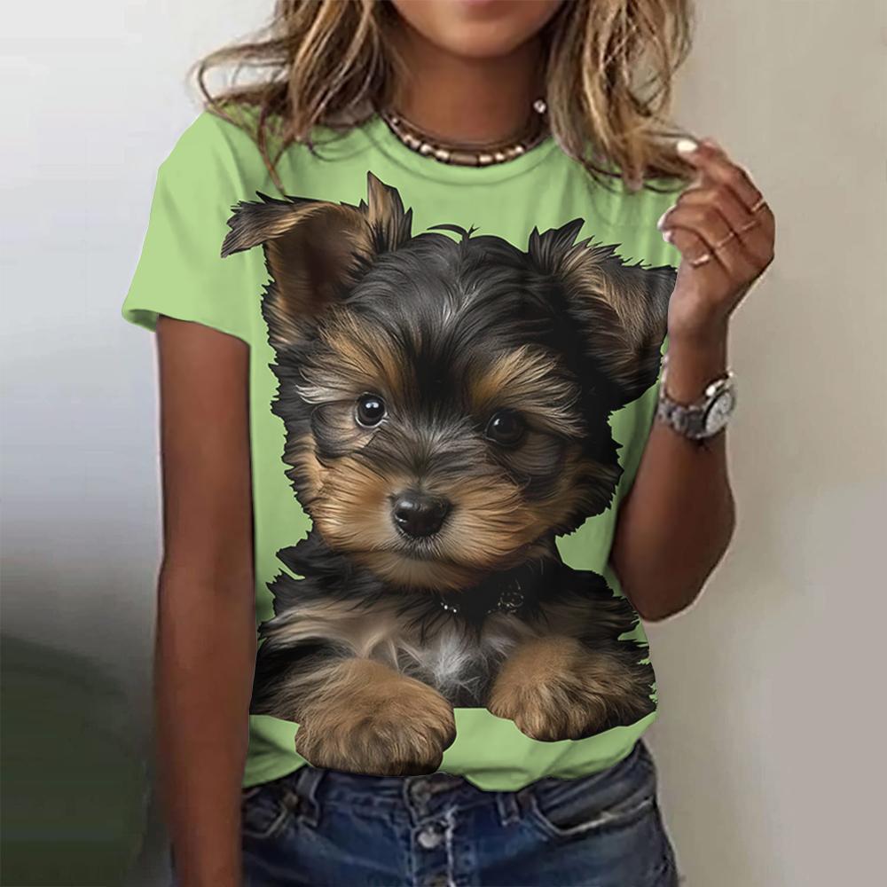 New Kawaii Cartoon Dog Print T-shirt For Women Plus Size Top Women's Trending Clothing Fashion Short Sleeve Shirt Crew Top