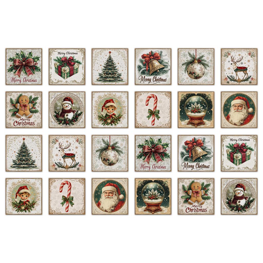 24 шт. Винтажные Классические Рождественские Элементы Наклейки на Керамическую Плитку Ванная Кухня Гостиная Самоклеящиеся Декоративные Наклейки