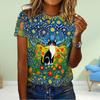 Модная женская футболка с цифровым принтом кота, забавная повседневная футболка с круглым вырезом и короткими рукавами, летняя женская футболка