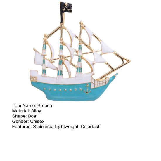 Pirate Boat Brooch Steam Boat Sailboat Shape Good Detail Stainless Exquisite Coat Collar