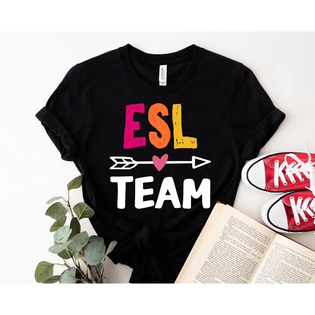 Футболка команды учителя Esl Футболка команды английского как второго языка Esol T Ell Подарок Винтажная стираная с принтом Мягкая уличная одежда Слегка