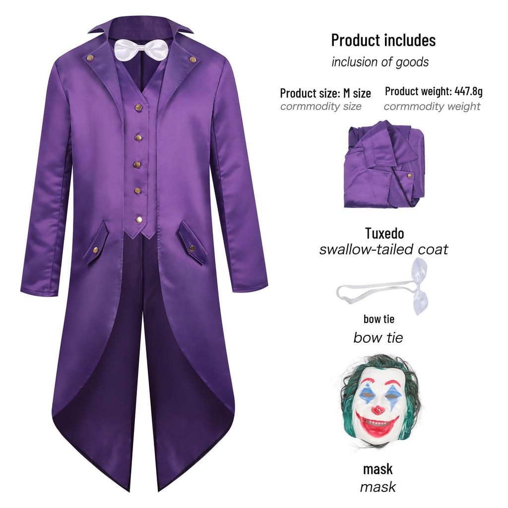 Heath Ledger Joker Dark Knight Bat Halloween Cosplay Costume Jacket