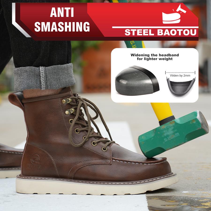 Высокие мужские защитные туфли, рабочие кроссовки с защитой от проколов, водонепроницаемые туфли со стальным носком, защитные ботинки, неразрушаемая нескользящая обувь