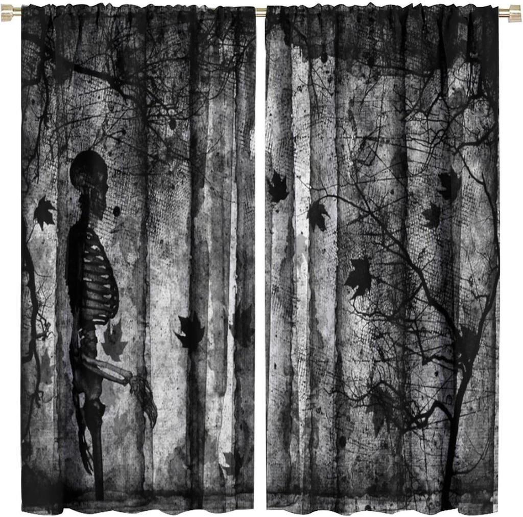 Gothic Dark Misty Forest Curtains, Mysterious Horror Foggy Dim Dead Jungle Under Strange Bright Moon,Thermal Insulation Blackout