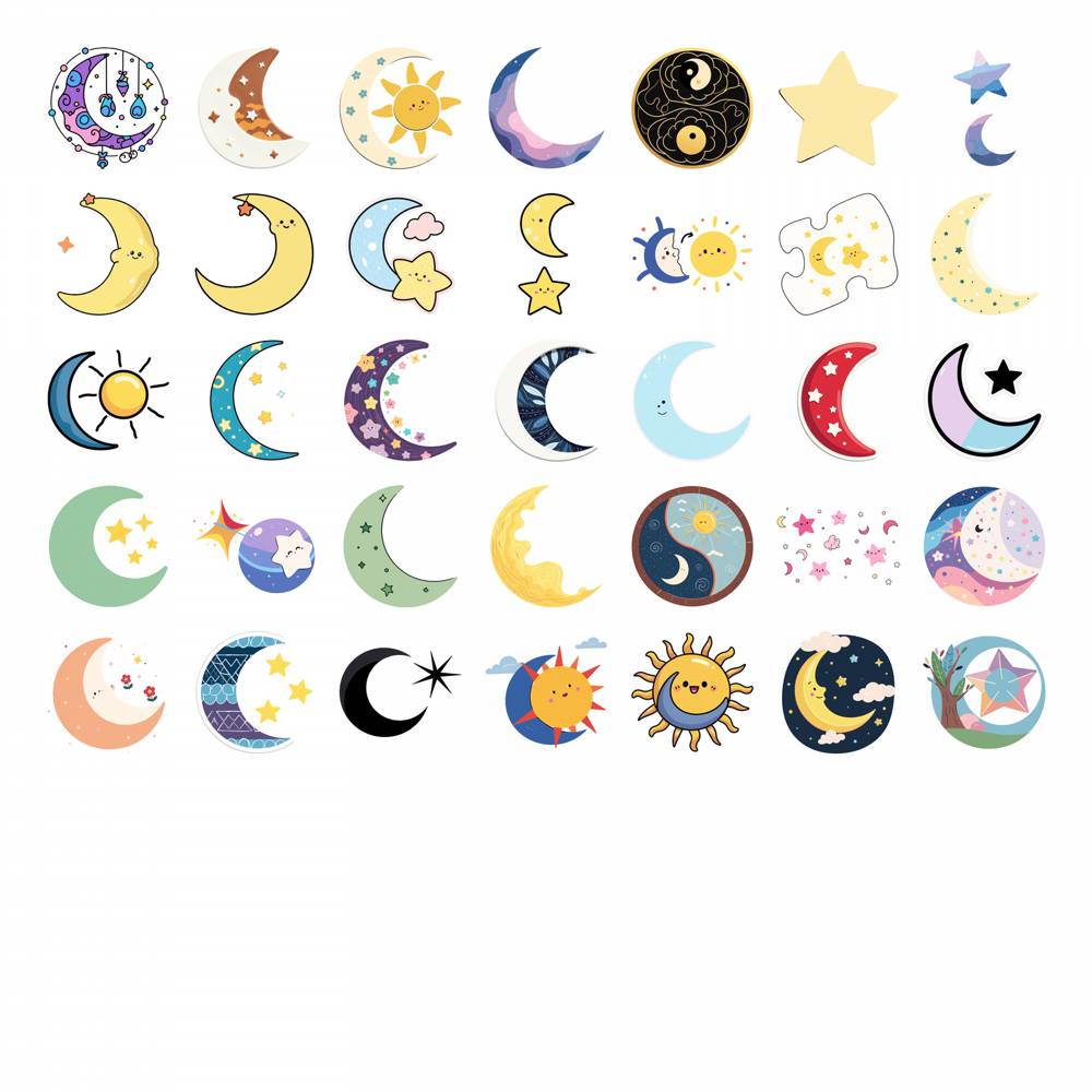 35pcs Cute Celestial Stickers Cartoon Stars Stationery Stickers DIY Stickers For Suitcase Fridge Phone Luggage Laptop Guitar