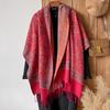 Versatile Retro Flower Pattern Hong Kong Style Imitation Cashmere Women's Warm Scarf Fashion Long Beard Fringed Shawl