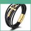 Symbol Life Ankh Egyptian Cross Antique Multilayer Leather Bracelet Men Magnetic Clasp Wrap Bangle