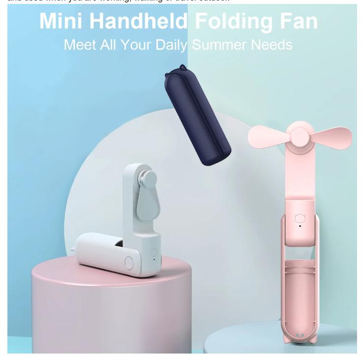 Portable Fan 2000mAh USB Rechargeable 3 Speed Mini Handheld Foldable Fan Hand Held Small Pocket Travel Fan with Handy Power Bank