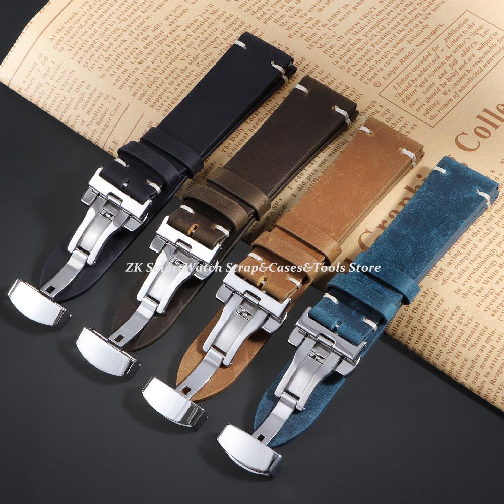 Винтажный ремешок из воловьей кожи, ремешки для часов с масляной восковой пропиткой, мужской сменный браслет 18 мм 20 мм 22 мм 24 мм, ремешок для часов, аксессуары для часов