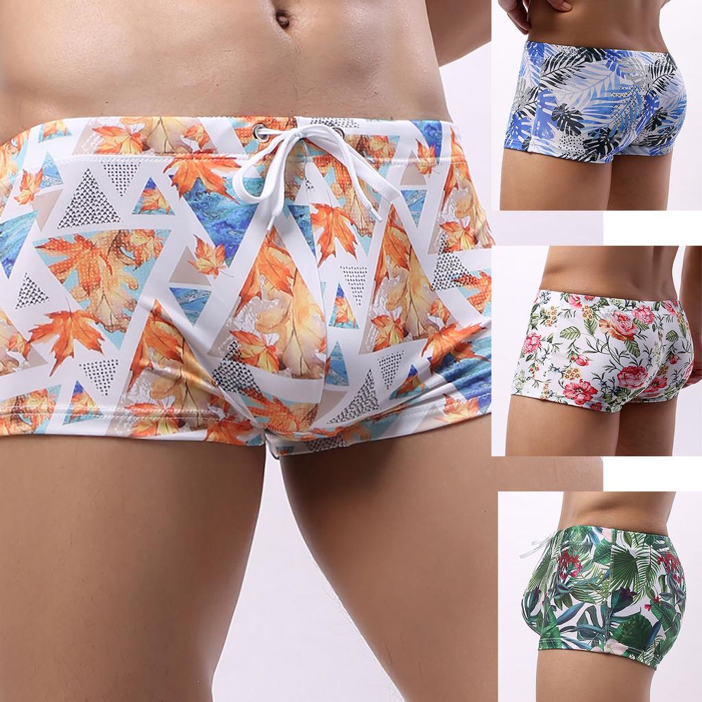 Мужское нижнее белье, плавки со средней талией, мужские шорты-боксеры для плавания с принтом