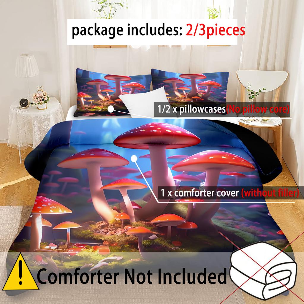 Colorful Mushroom Pattern Print Quilt cover Fantasy Mushroom Forest Theme Bedding Set Home Textiles Soft Duvet Cover Pillowcases