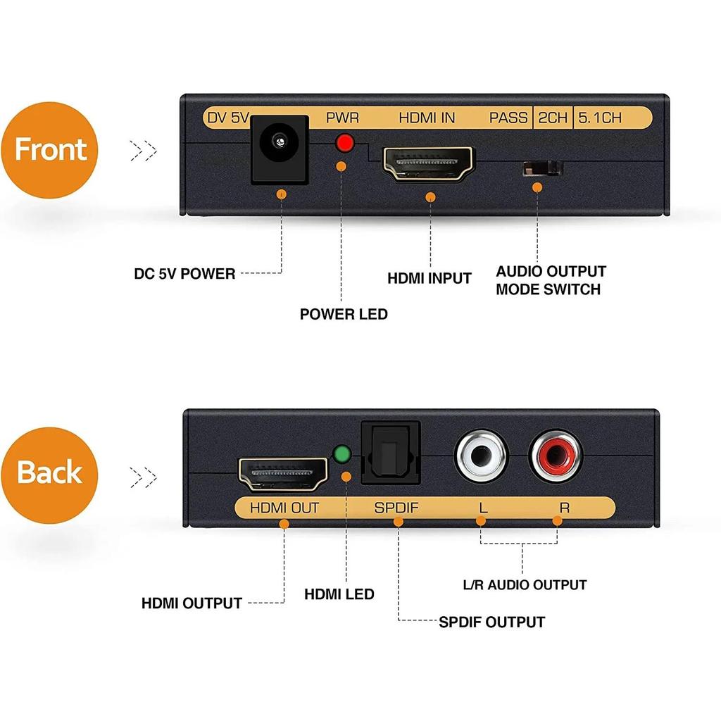 Video Adapters HDMI-Compatible Audio Extractor Converter HD+ Audio ( SPDIF + RCA L/R Stereo ) for Fire Stick Xbox PS5 Support 3D HDCP2.2 18Gpbs