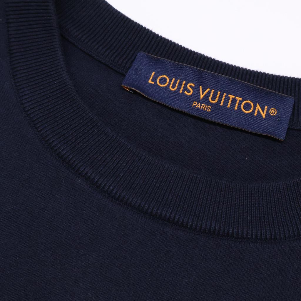 LOUIS VUITTON Black HRN42W Signature Short Sleeve Crew Neck tops M NavyUsed