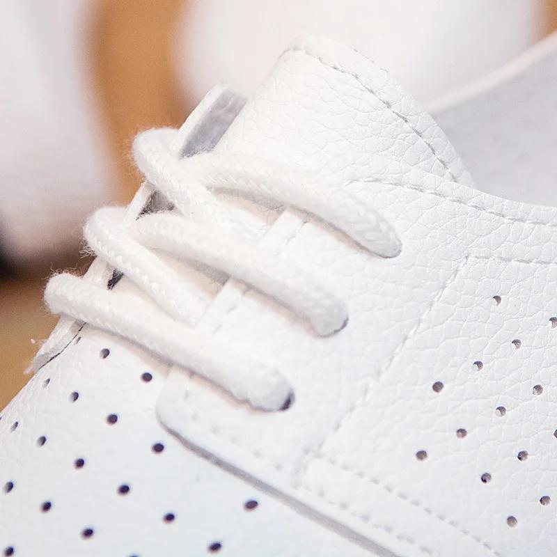 Fashion Womens Vulcanized Shoes Cut Out PU Leather Oxfords Flat Shoes Ladies Breathable White Shoes Mesh Running Sneaker Ballet Loafers