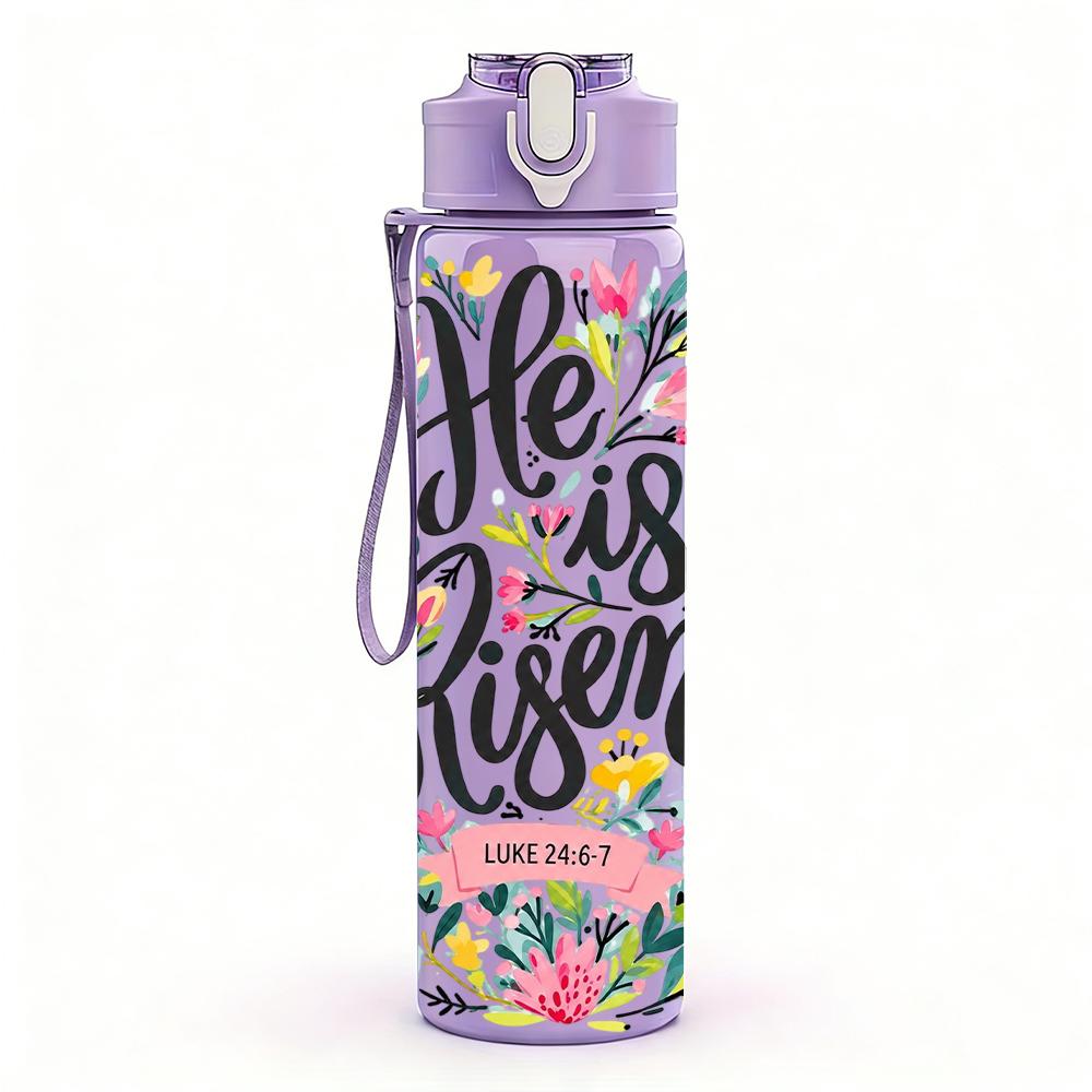 1PC He Is Risen Floral Script 750ml Color Plastic Sports Water Bottle Leakproof Flip Straw Lid Suitable for Sports Office Home Use