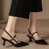 H963-1 Black Half Bag Head High Heel Sandals Pointed Head Thin Heel Summer Women's Shoes Sheepskin Insole Small Fragrant Wind Beads One-sided
