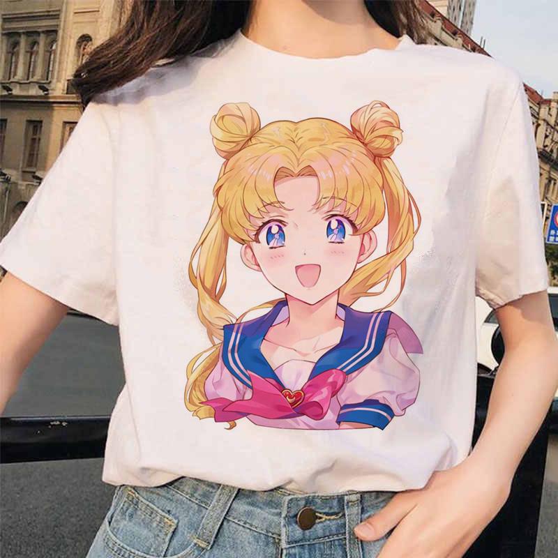 Сейлор Мун 90S Забавная футболка Harajuku Одежда Футболка Эстетическая кошка Аниме Женская милая женская футболка