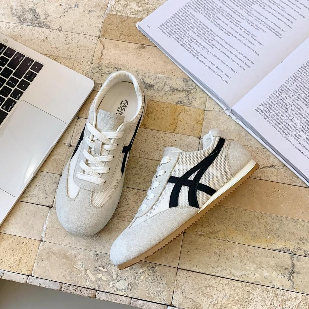 Женские кроссовки из кожи и сетки Forrest Gump, весна-лето 2025, новый круглый носок, дышащая толстая подошва, универсальные повседневные спортивные кроссовки для бега, тренд