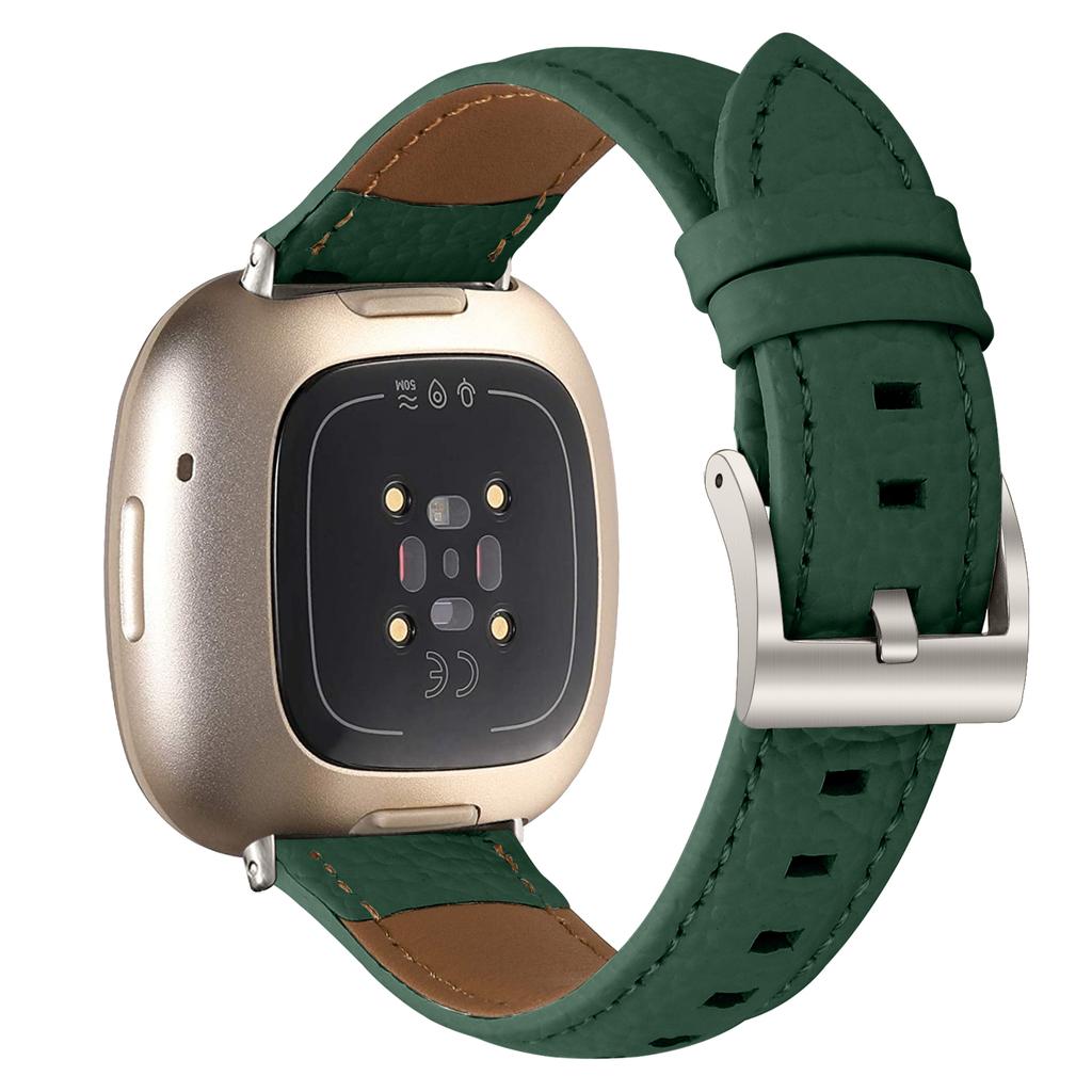 Litchi Textured Genuine Cow Leather Strap with Electroplated Buckle for Fitbit Versa 3/Sense Pointed-End Watch Band