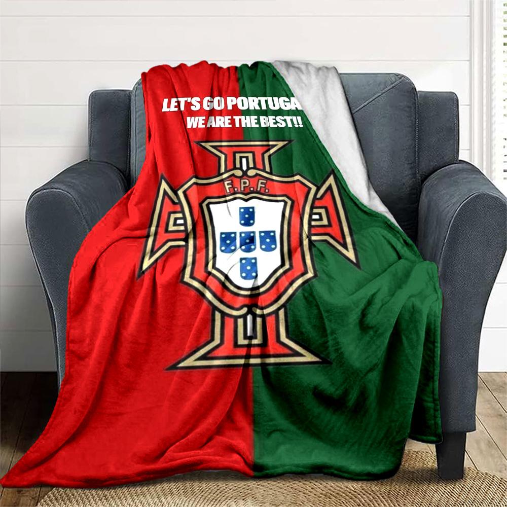 Portugal Football Print Flannel Blanket High Quality Warm Comfortable Cover for All Seasons Perfect for Gifts Home Decor