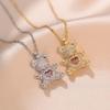 Women's Cute Bear Hug Pendant with Pink Zircon On Adjustable Clavicle Chain